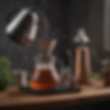 Aromatic coffee being brewed with a visually appealing pour over kettle