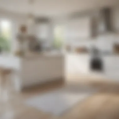 Bright kitchen featuring a white mat complementing stylish decor