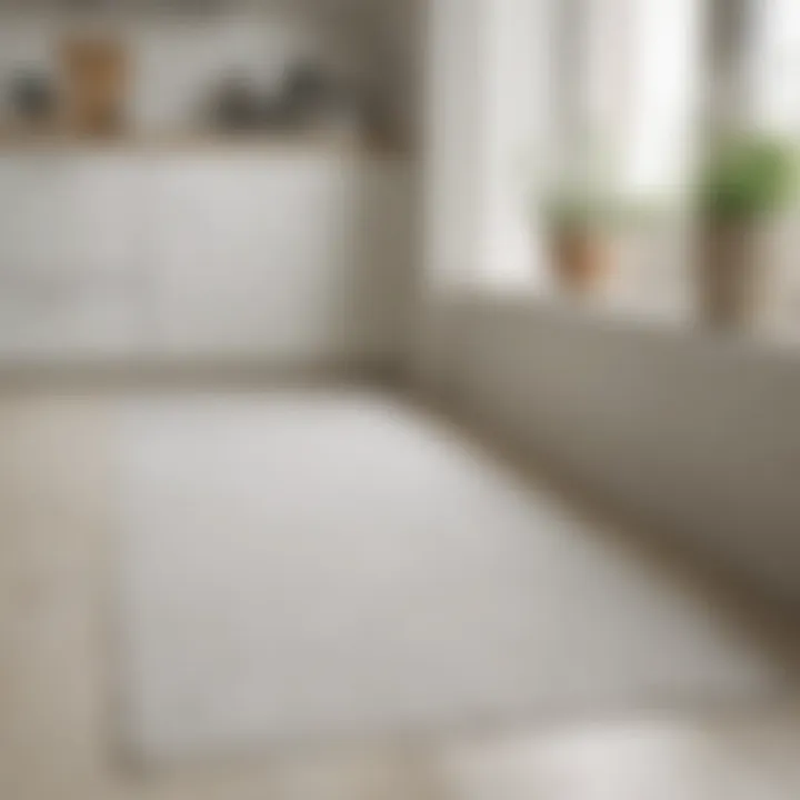 Close-up of a textured white kitchen mat showing detail