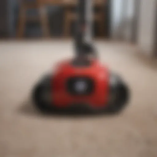 A powerful vacuum cleaner designed for high pile carpets showcasing its suction capabilities