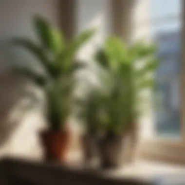 A variety of house plants arranged in a sunlit corner