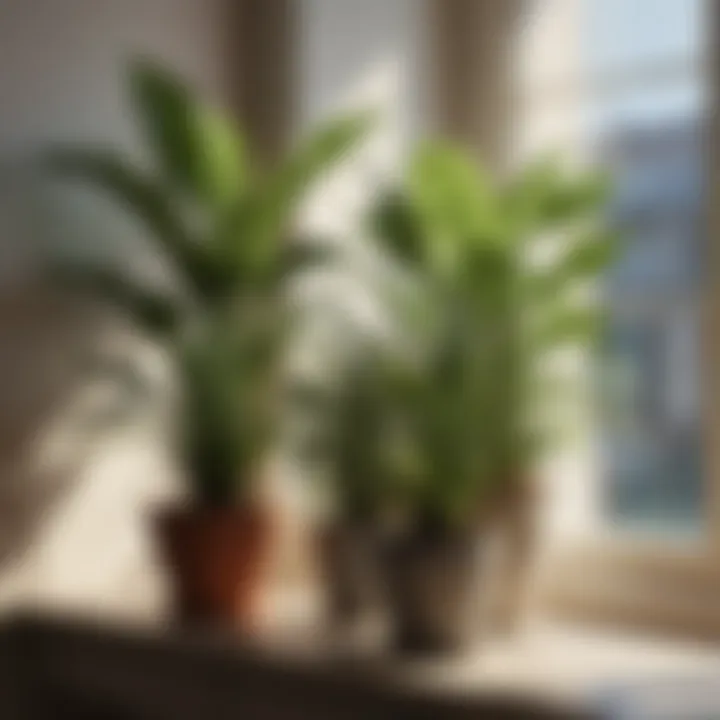 A variety of house plants arranged in a sunlit corner