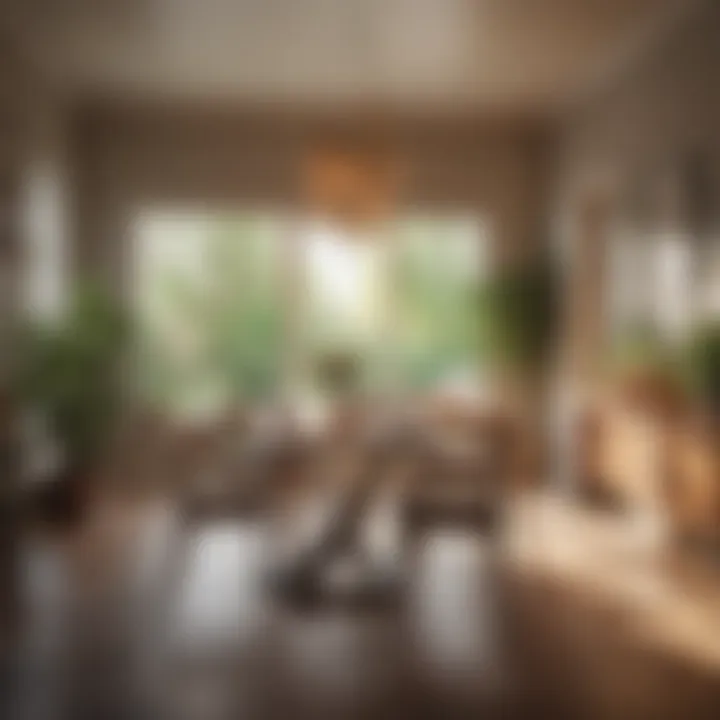 Dining area bathed in natural light, enhancing the colors of the decor