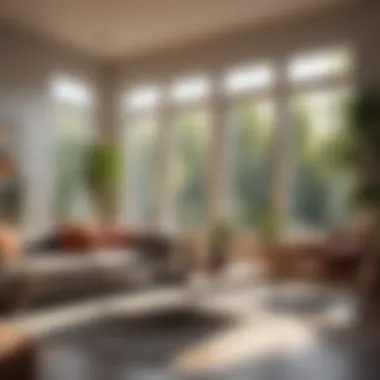 Sunlit Modern Living Room Vibrant sunlight streaming through large windows in a modern living room
