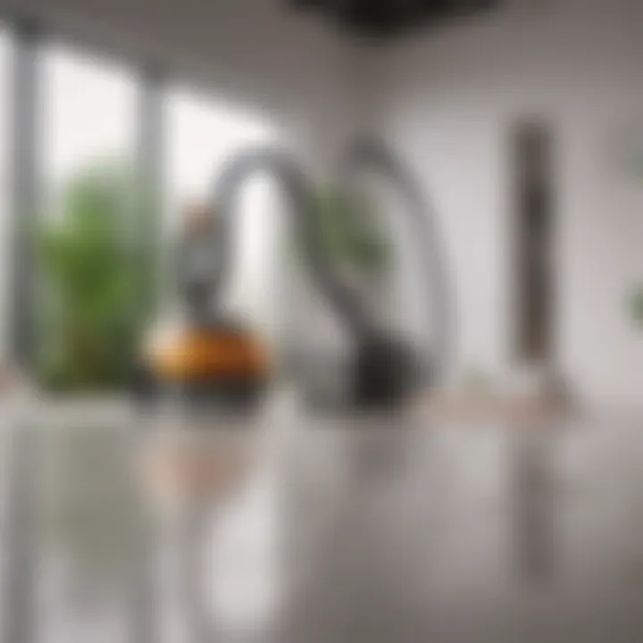 A minimalist design showcasing a self-working vacuum in action