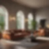 Elegant great room featuring a contemporary sofa