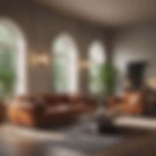 Elegant great room featuring a contemporary sofa