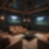 Luxurious home theater setup with a large screen and surround sound speakers