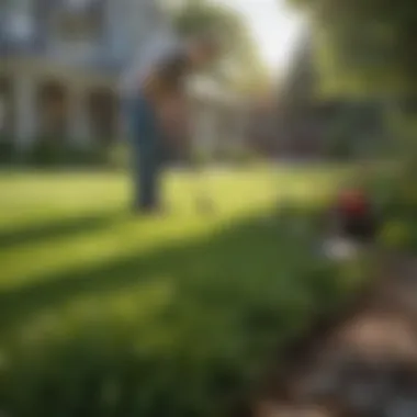 Homeowner assessing lawn maintenance needs