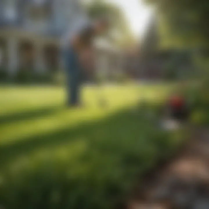 Homeowner assessing lawn maintenance needs