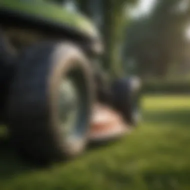 Close-up of a mower cutting grass