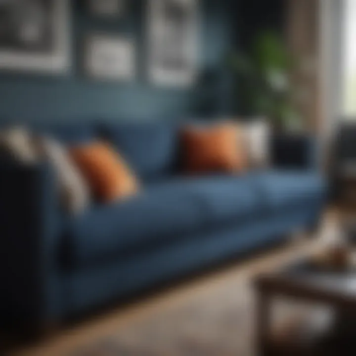 Indie navy sofa paired with complementary decor elements