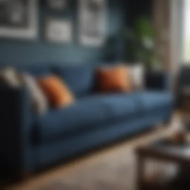 Indie Navy Sofa with Complementary Decor Indie navy sofa paired with complementary decor elements