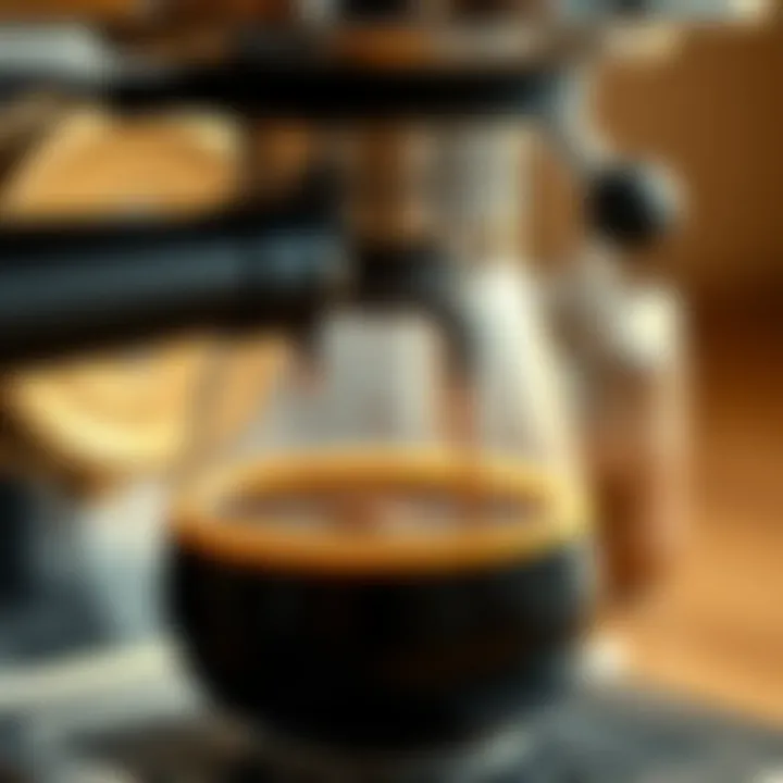 Detailed view of coffee grounds being brewed in a high-quality machine