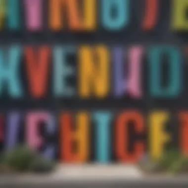 An array of colorful mid century modern house letters on a modern facade