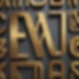 A close-up of vintage mid century modern house letters made of brass