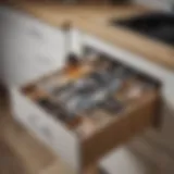 Stylish peg drawer organiser in a modern kitchen setting