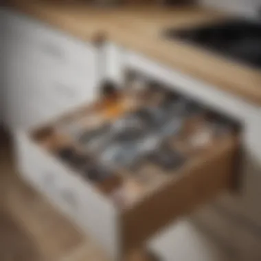 Stylish Peg Drawer Organiser Stylish peg drawer organiser in a modern kitchen setting