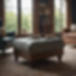 Elegant living room featuring a vintage ottoman