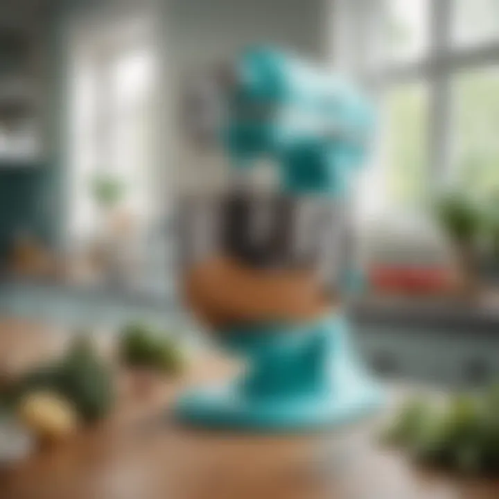 Tiffany Blue KitchenAid mixer with fresh ingredients and culinary tools