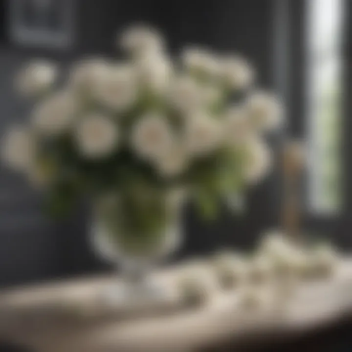 Elegant monochromatic floral display featuring white roses