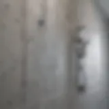 Close-up of hard water stains on a bathroom tile