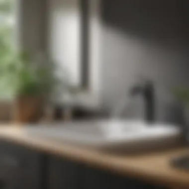 A serene bathroom setting contrasting a clean sink drain against a backdrop of nature, emphasizing prevention