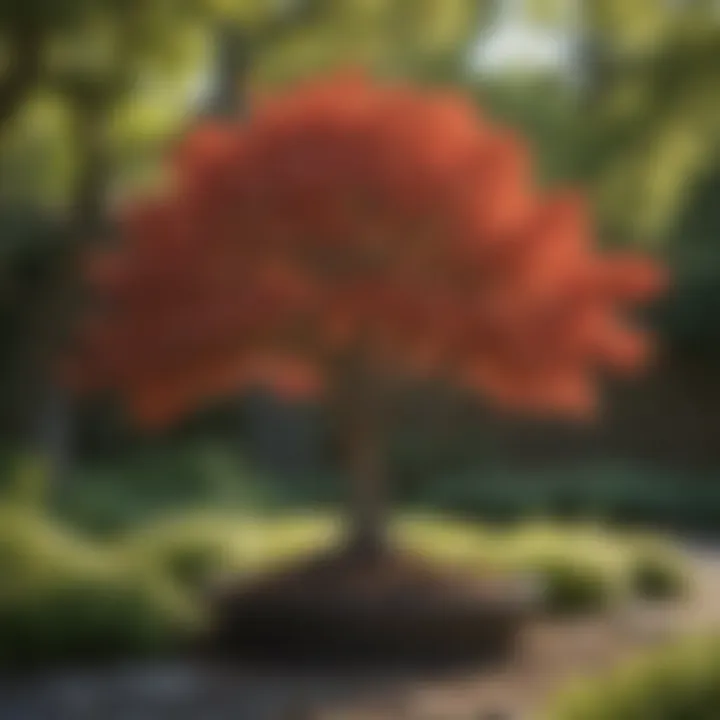 Dwarf maple tree in a landscaped backyard setting