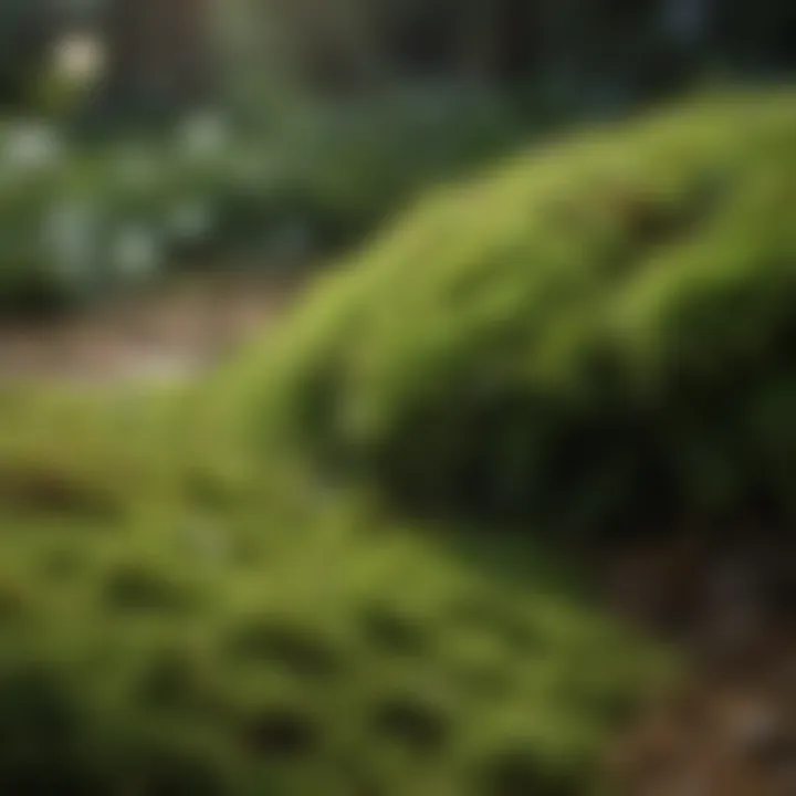 Close-up of moss in shaded areas of a lawn