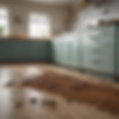 A close-up view of an ant trail leading to a food source in a kitchen.