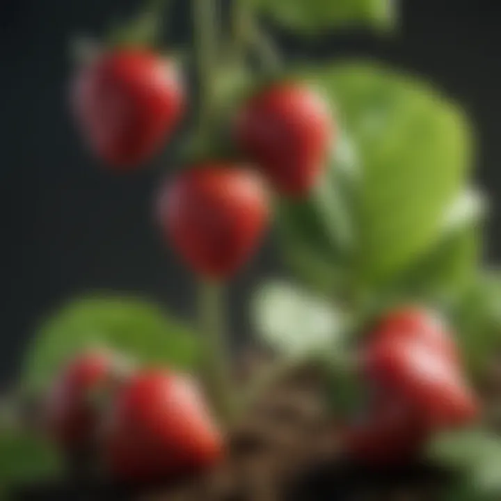 Healthy strawberry fruits on a plant