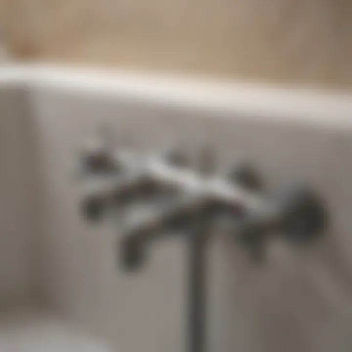 Detailed view of plumbing connections in a bathtub installation