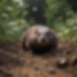 Close-up of a mole in its natural habitat