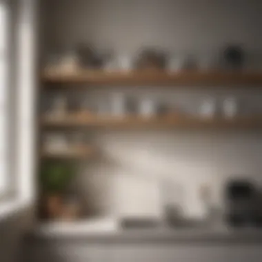 Minimalist Aesthetics: Shelves in Kitchen Design Elegant wall shelves enhancing a minimalist kitchen design