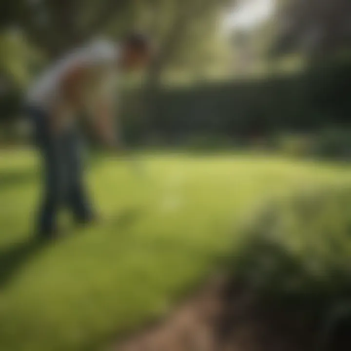 Gardener applying nematodes to lawn