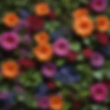 Close-up of vibrant flowering plants in a vertical garden arrangement.