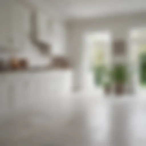 Elegant kitchen featuring white cabinetry and stylish tile flooring