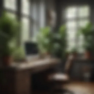 Elegant Workspace with Desk Plants Elegant workspace featuring desk plants and calming decor